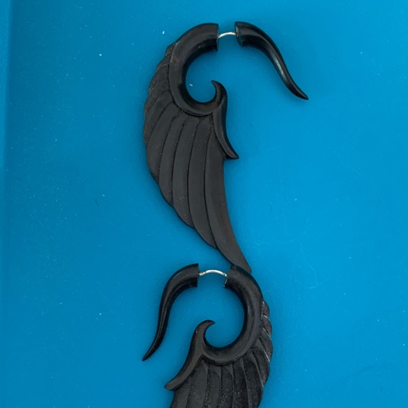 Fake gage earrings. Hand carved. - Picture 2 of 5